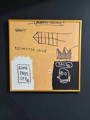 JEAN MICHEL BASQUIAT ICONIC PRiNT CANVAS  ROME PAYS OFF ART CUSTOM FRAMED  1982
