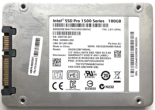 Intel 180GB Pro 1500 Series 2.5” 6Gb/s SATA SSD SSDSC2BF180A4L P/N: SSD0E38417