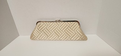 Franchi Beige Satin Evening Bag Clutch Purse with Chain Strap