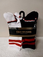 True Religion 10 Pk Size 8-12.5 Cushion Logo Crew Socks White Black Red NWT