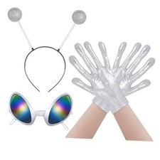 obmwang Alien Costume Antenna Headband Glasses Gloves for Halloween - Silver
