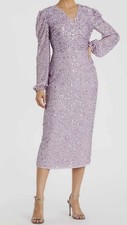 NWT MAC DUGGAL Sequin Long Sleeve Cocktail Sheath Dress Lavender Size 6