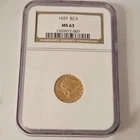 1929 $2.5 Indian Head Gold Quarter Eagle Coin US NGC MS63 90% Uncirculated