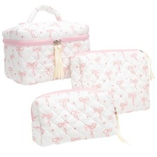 3PCS Makeup Bag SET Large Travel Quilted Zipper Soft Cosmetic Case Pouch for ...