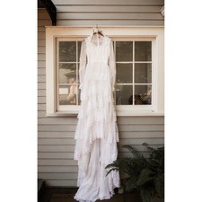 Vintage 50's Wedding Gown Dress Beautiful Details Lace Long Train Boho Romantic