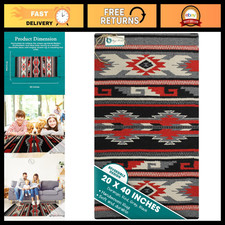 Boho Southwest Area Rug, Durango Pattern, 20x40, Red Gray Black, Home Decor