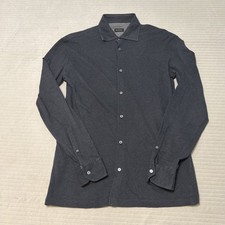 ERMENEGILDO ZEGNA Solid Black Cashmere Cotton Button Dress Shirt L