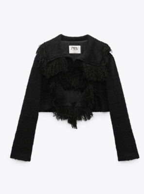 Maeve Faux-fur Collar Cropped Cardigan Sweater In Black Maeve Faux-fur Collar Cropped Cardigan Sweater In Black