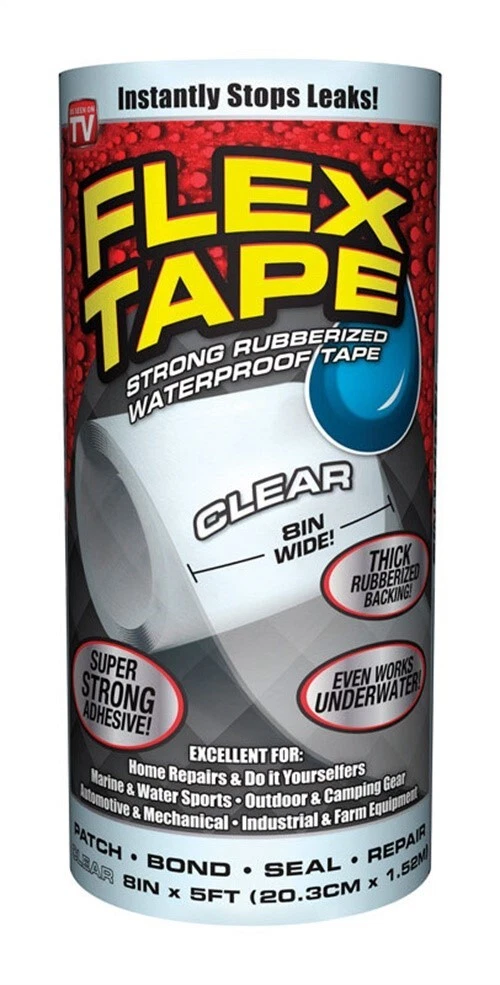 Flex Tape Rubberized Waterproof Tape, 8 inches x 5 Feet, Clear