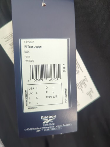 Pantalones de chándal grandes Reebok RI Tape para hombre pantalones negros pantalones de goma - Imagen 4 de 9