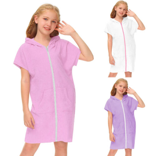 Little Girls Swim Cover Up Swimsuit Zip Up Hooded Bathrobe Absorbent Beach Dress - Picture 15 of 81