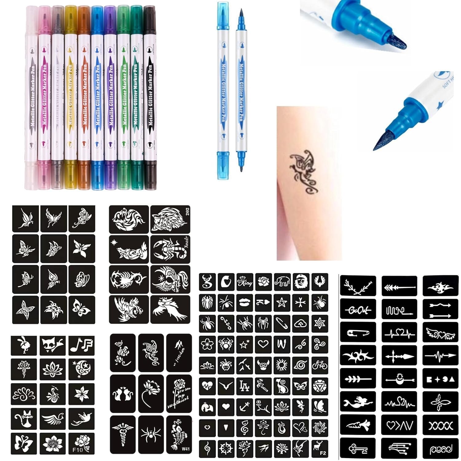 For Skin 10 Body Markers, 131 Stencils Safe For All Age