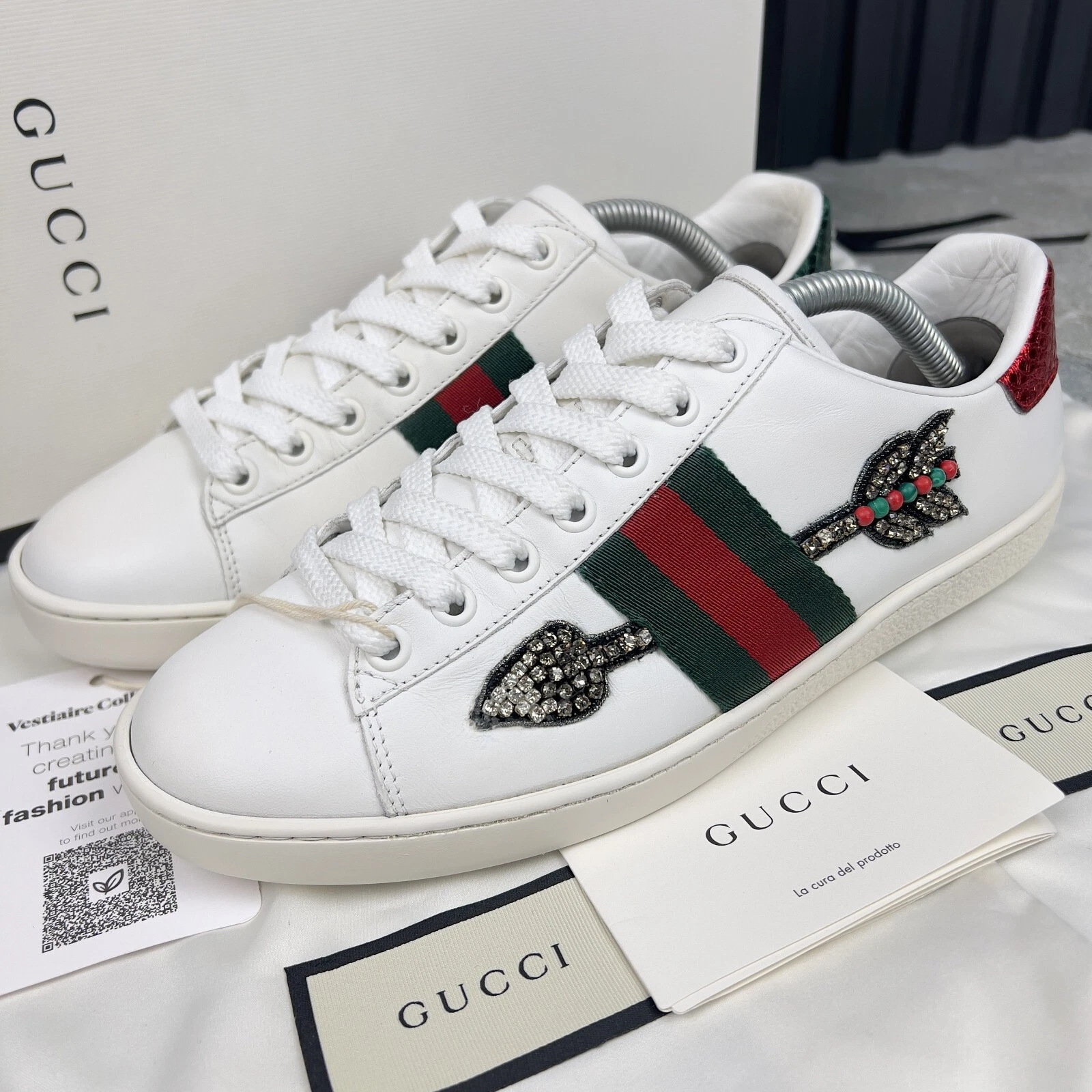 Baskets strass Gucci Ace flèche cuir blanc 6,5 US ou 36,
