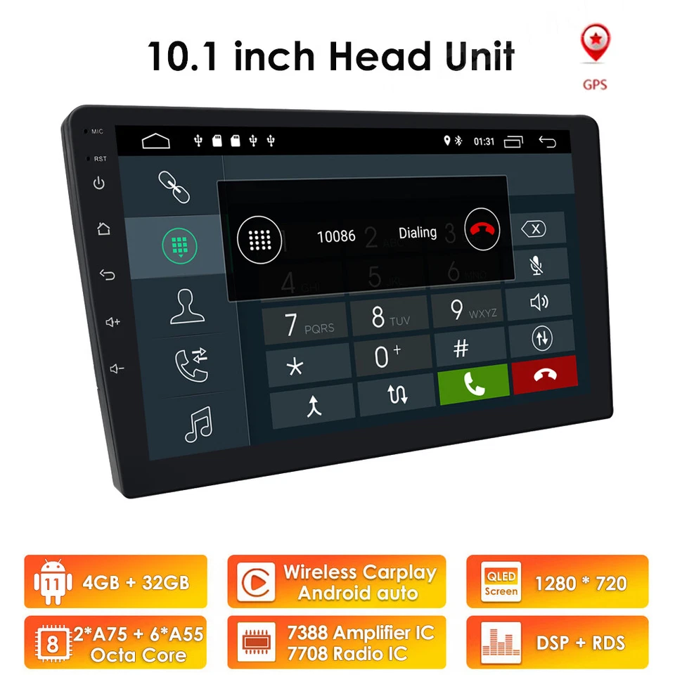 10.1'' 8Core 2 Din Car Radio Android GPS WIFI DSP Carplay Touch Stereo 4GB RAM - Image 3 of 4