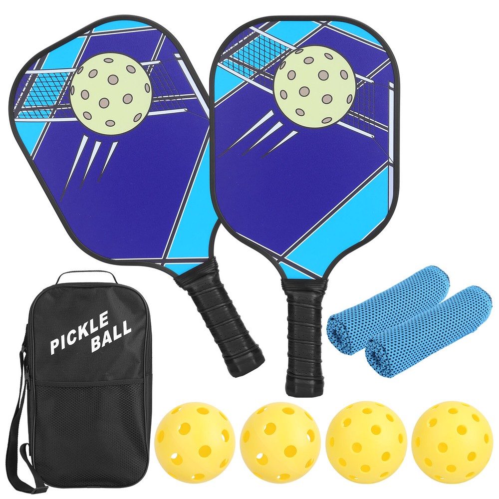 Pickleball Set 2 Fiberglass Paddles 4 Balls 2 Cooling Towel with Bag Beginners