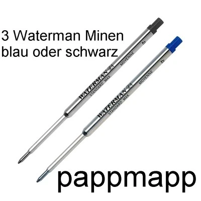 3 WATERMAN Kugelschreiber-Mine Maxima blau/schwarz M Mittel Ersatzmine Kulimine