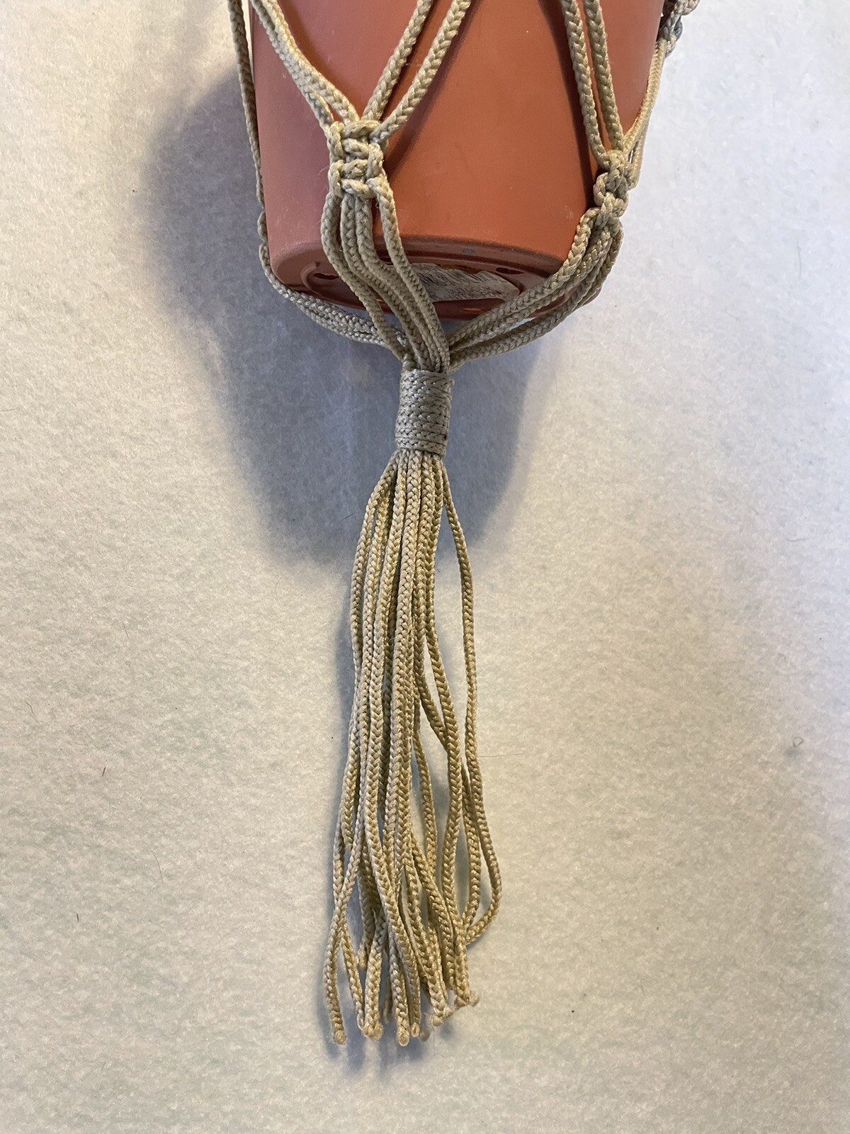 Vintage Macrame 3' Plant Hanger Simple Retro Design Beige Rope