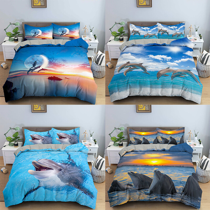 Blue Dolphin 3D Print Bedding Set Duvet Cover Pillowcase Comforter Home Decor