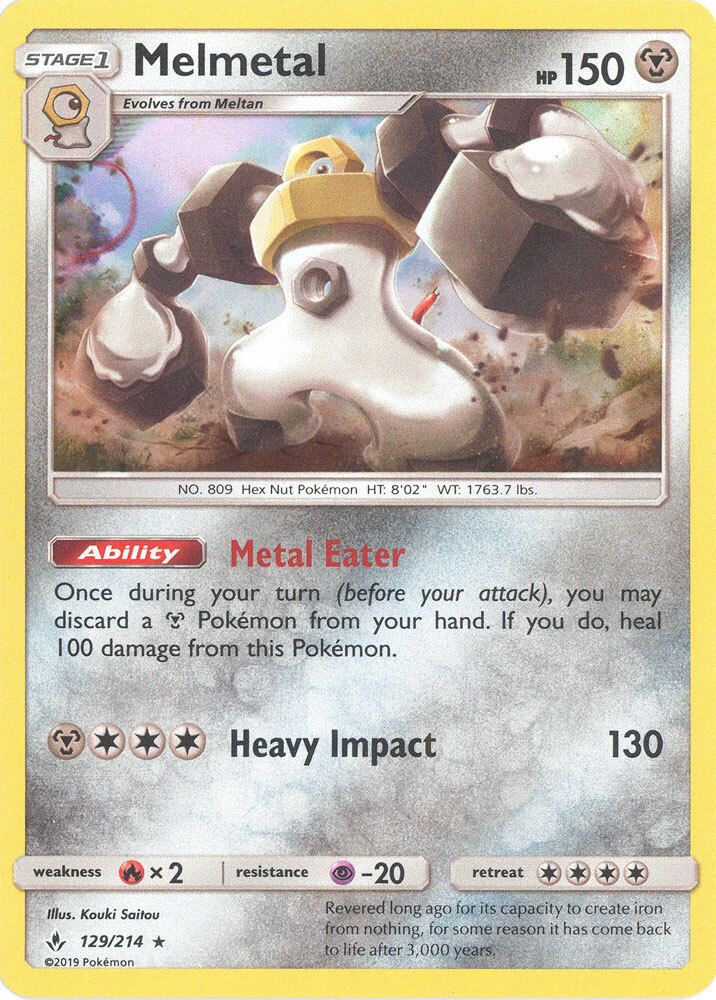 Pokemon Card - Sun & Moon Unbroken Bonds 129/214 - MELMETAL (holo-foil) - NM/M