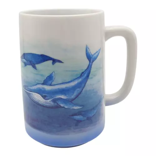 Otagiri Humpback Whale Tea Coffee Mug - 5" Tall 14oz Large vtg Blue White Ocean