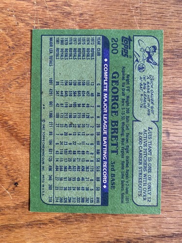 1982 Topps - #200 George Brett - Picture 2 of 2
