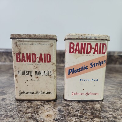 Two Vintage Band Aid Tin Boxes Johnson & Johnson Bandages Empty