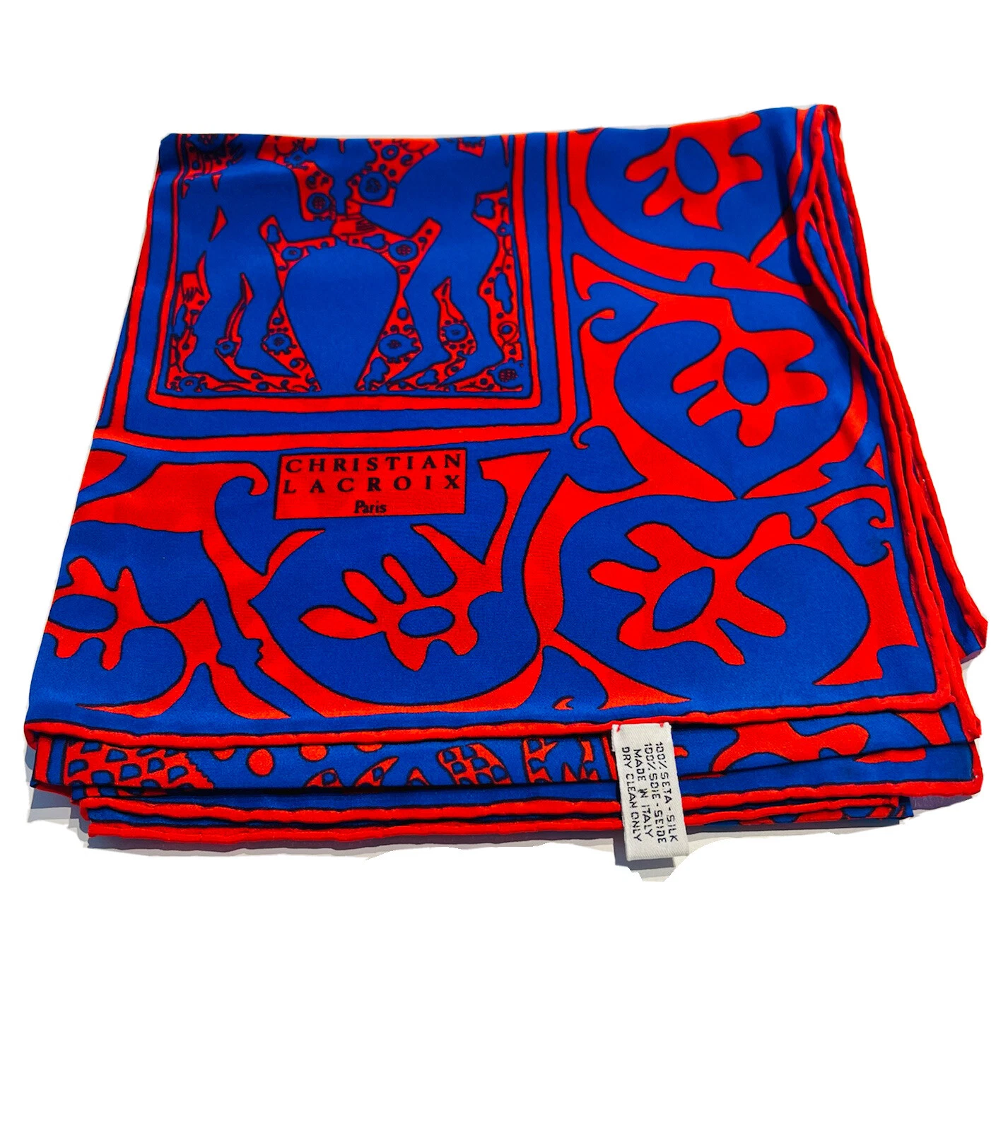Foulard vintage Christian Lacroix Paris orange bleu 100% soie