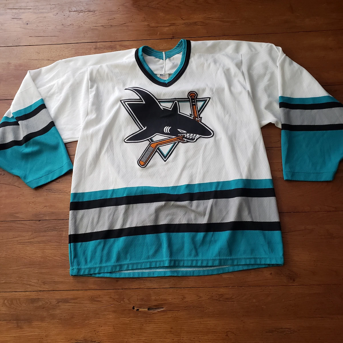 Vintage San Jose Sharks Maska Hockey Jersey Size Medium Blue 90s NHL