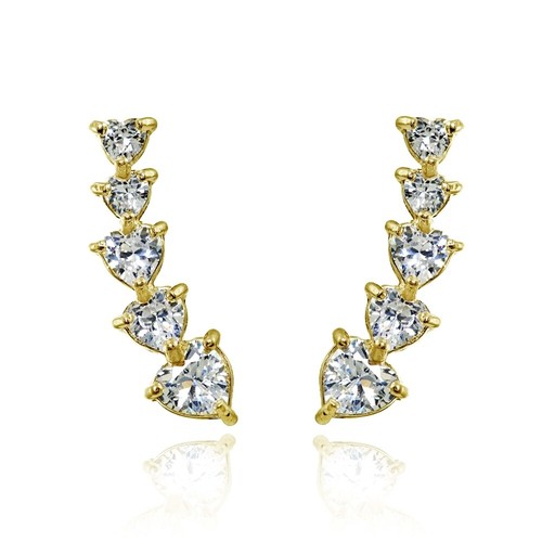 Boucles D'oreilles Pendantes Ovale En Zircone - Argent 925 Plaqué Or Jaune Flash - Neuf Sans Emballage