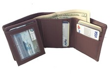 Brown Genuine Leather Mens Trifold Premium Wallet Flap Top