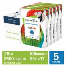 Hammermill Premium Color Copy 28lb Copy Paper 8.5x11,100Brt 5Reams 2,500 Sheets