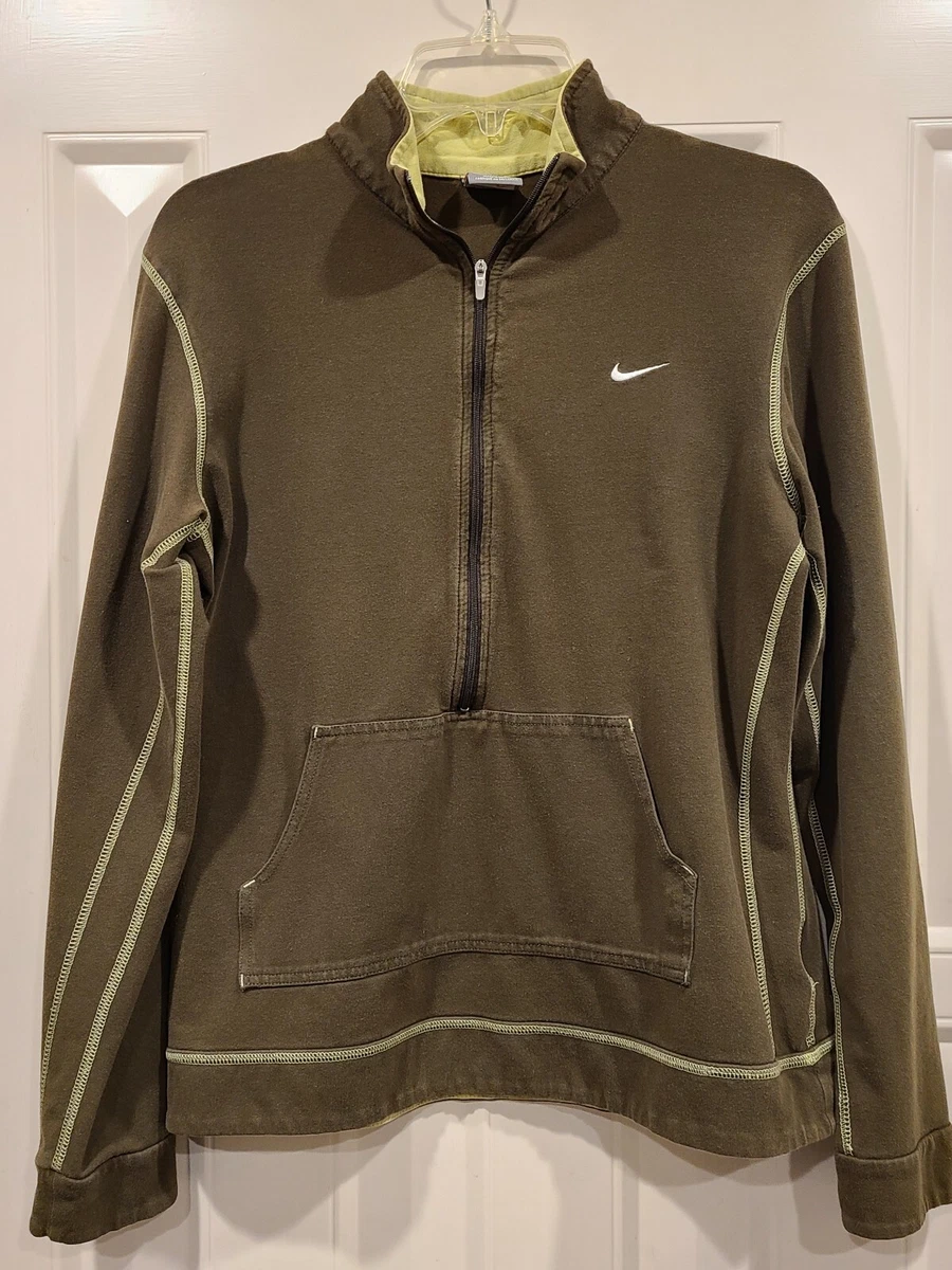 WOMENS NIKE BROWN W OLIVE GREEN STITCHING 1 2 ZIPPER POCKET JACKET SIZE L