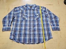 High Noon Western Pearl Snap Shirt Mens 3XL RG Blue PLAID Long Sleeve Button Up