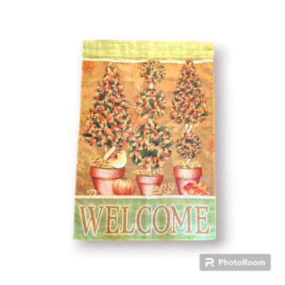 Fall Welcome Topiary Pumpkin Outdoor Flag by Evergreen Enterprises 42''