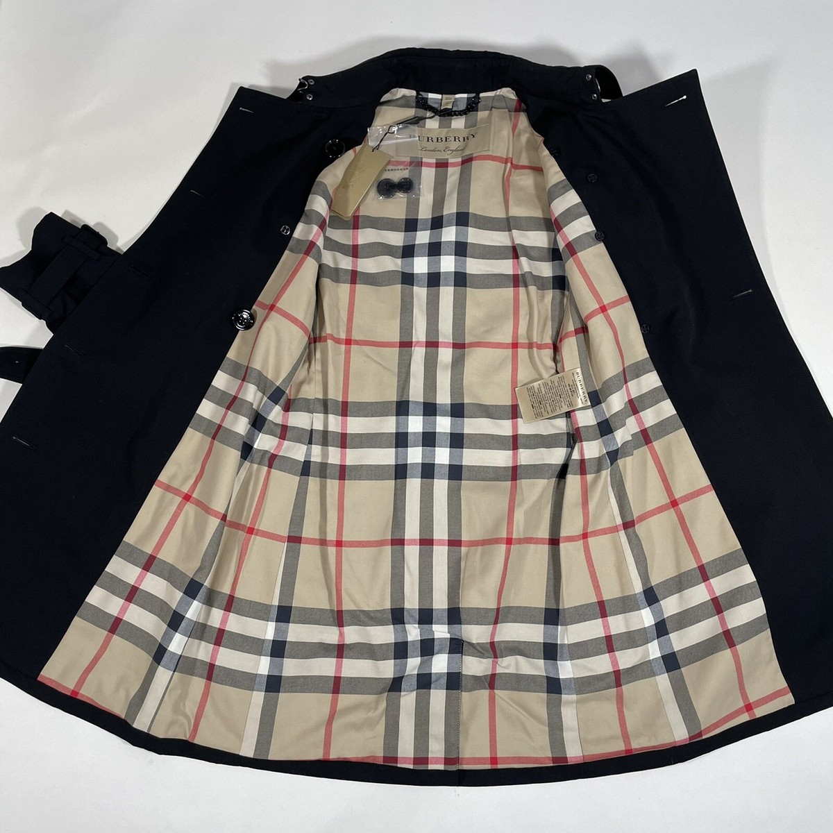 NWT Burberry Harbourne Black Mid-Length Trench Coat Nova Check