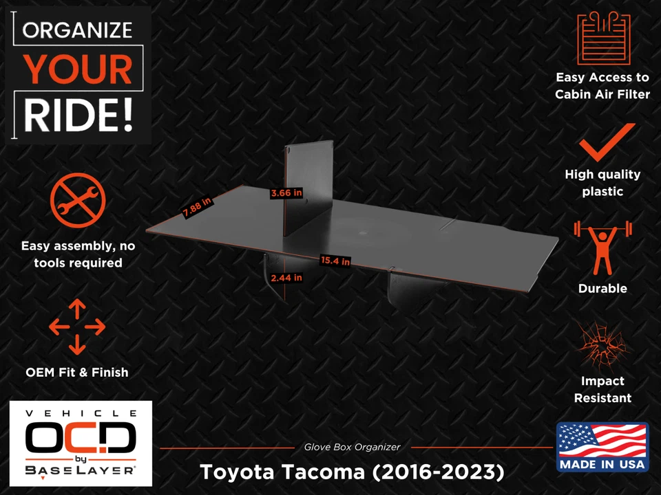 Vehicle OCD - Toyota Tacoma Glove Box Organizer (2016-2023) - Made in USA - Image 2 of 4