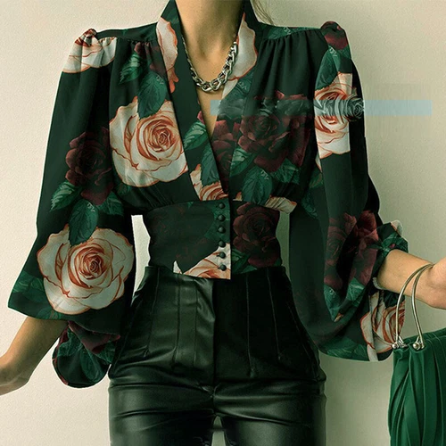 Women Blouse Long Sleeve Shirts Ladies Loose Business V Neck Tunic Shirt - Picture 4 of 19