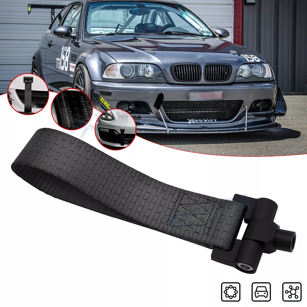 Black Sport Racing Style Tow Strap Hook For BMW F30 F31 3 Series Sedan  2012-up