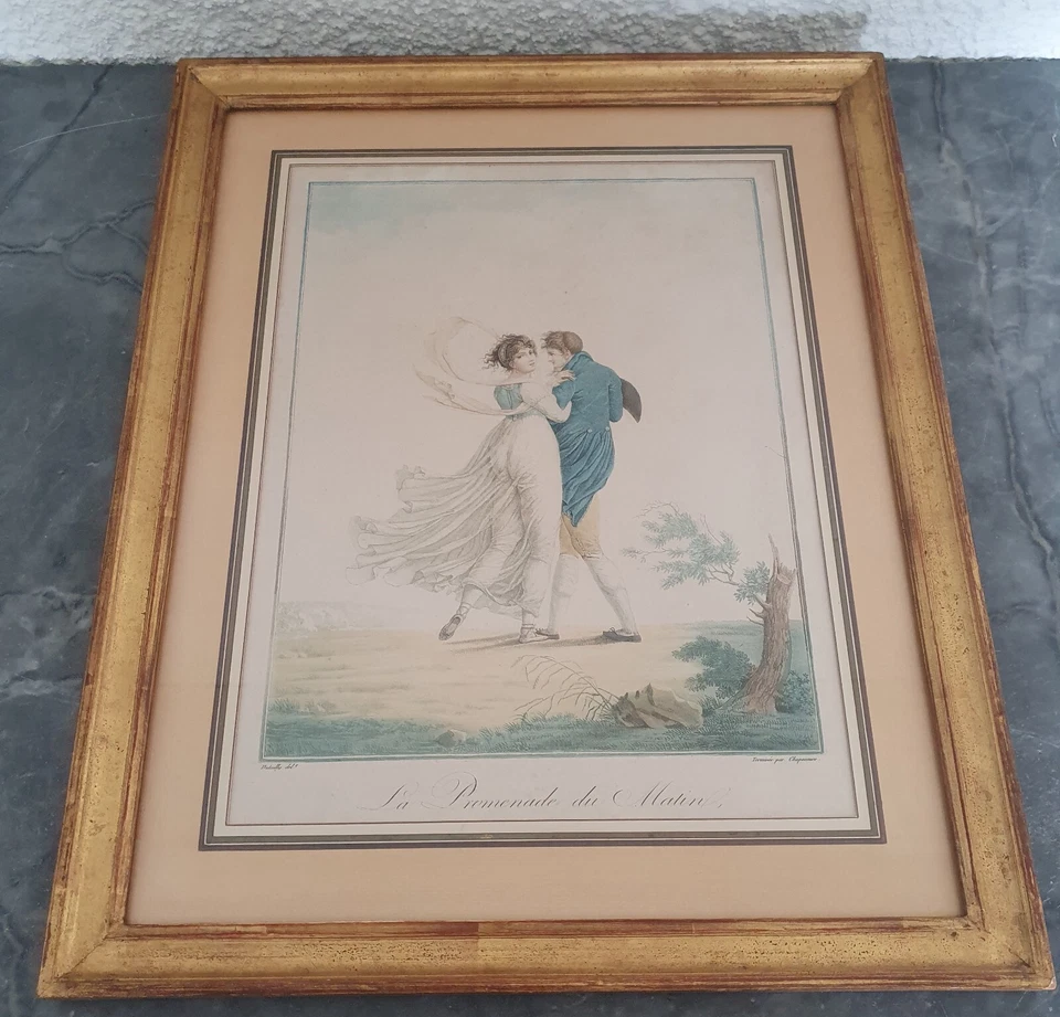 Dutailly, Chaponnier, La Promenade Du Matin, Colorido Grabado, Principios del... - Imagen 3 de 4