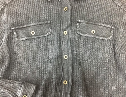 Girls' Long Sleeve Waffle Button-Up Shacket art class Distressed Black S, M - Picture 5 of 5