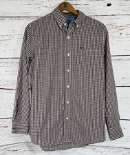 Chaps Mens Button Down Shirt Long Sleeve Size Small Check Print Burgundy Brown