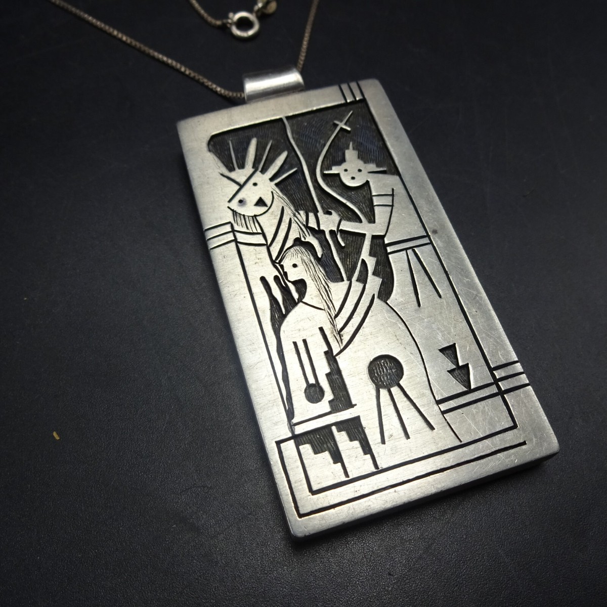 Signed Vintage HOPI Sterling Silver Overlay KACHINA PENDANT