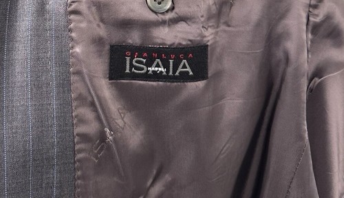 Isaia Napoli Gray Blue Striped Scimmeria Super 150s Wool Suit 42R 36X28 - Picture 5 of 10