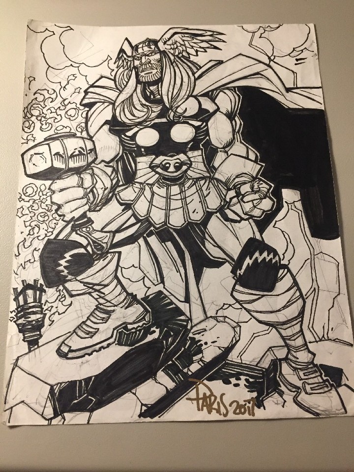 MIGHTY THOR HAND-SKETCH INK & SIGNED BY Paris Cullins W/COA (8x10 FREE SHIPPING Comic Art