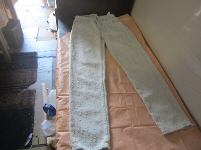 Bershka The Mom Denim Jeans Womens Size 00 32 White /light blue/w holes/rare.