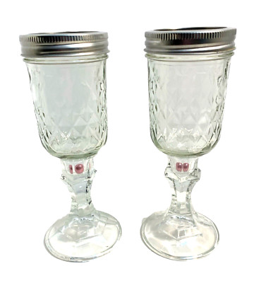 Set Of 2 Redneck Wine Glass Patio Stemware wLids 8''Tall Clear wPink Clink Ball