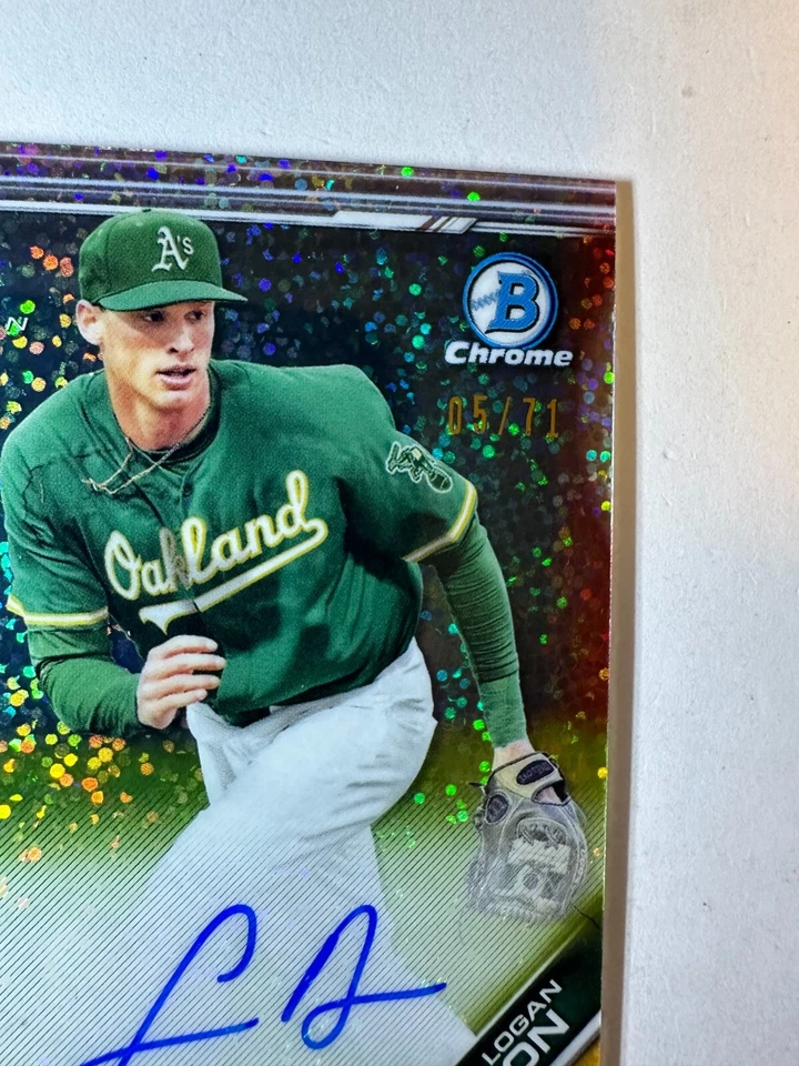2019 Bowman 1st Chrome Logan Davidson Sparkle Refractor Auto  #05/71 SP Oakland - Image 2 of 4