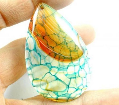 Pendentif En Agate Rubanée Naturelle Et Argent Massif - 55x35 Mm