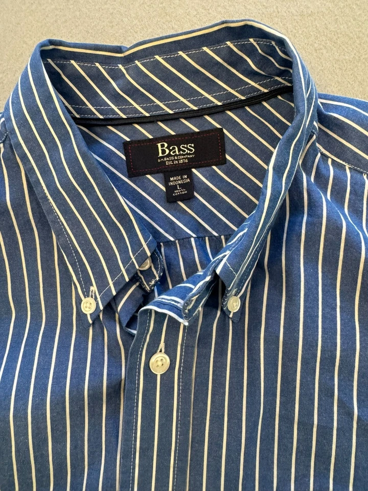Camisa con botones G.H.BASS para hombre grande azul a rayas bolsillo cuello Foto 2 de 4