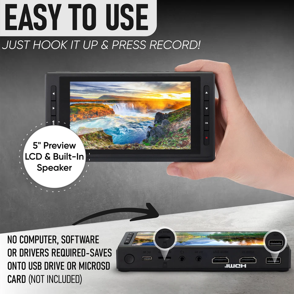 SoundBeast 4K HD Video Capture Box - Capture or Live Stream HDMI AV RCA - 5" LCD - Image 4 of 4